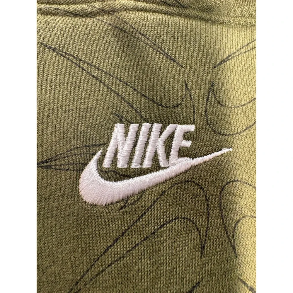Nike Sportswear Club Fleece Hoodie Olive Green All Over Print Mens XL